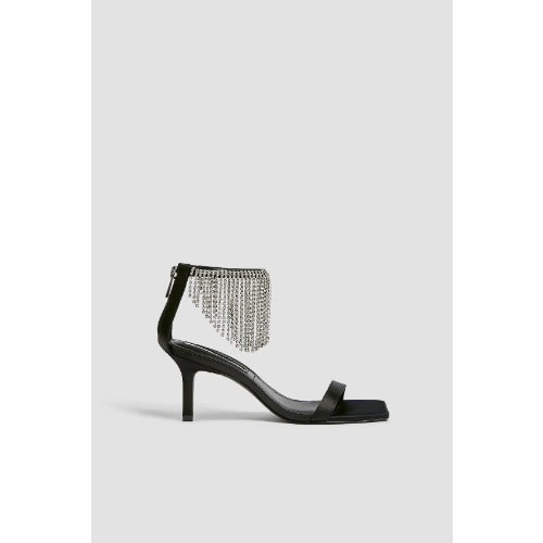 Black Sparkly Fringe Sandals