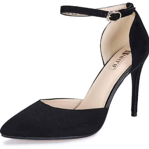 Women's High Heel Ankle Strap Pump - Black Suede