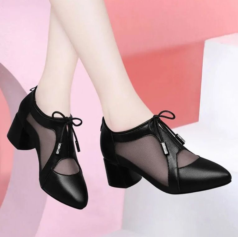 Women's Fashion Mesh Single Shoe (5cm) - Black