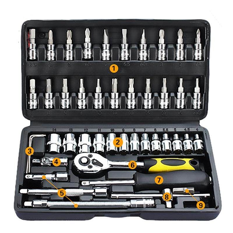 46pcs Tool Box Car Motorcycle Repair Set Hand Tools Home Service DIY Kit