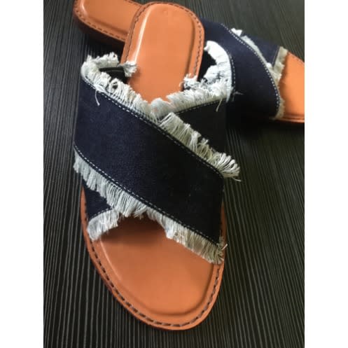 Ripped Jeans Denim Slippers For Ladies