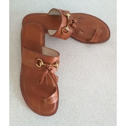 Ladies' Brown Tassel Leather Slippers