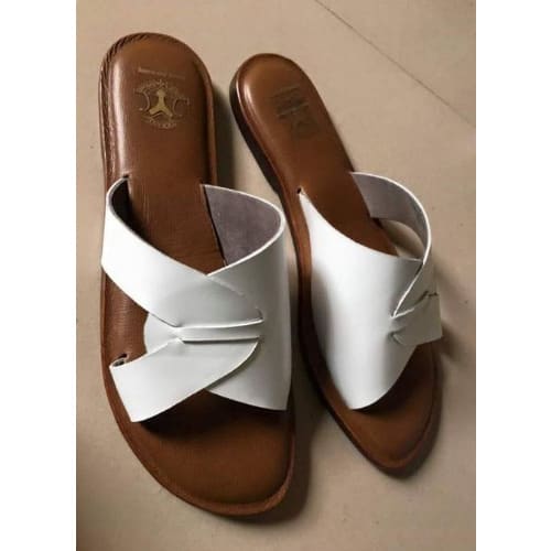 Ladies Fancy Leather Slippers – White