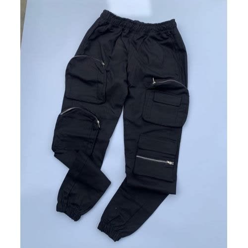 Black Cargo Combat Pant Joggers With Zipper