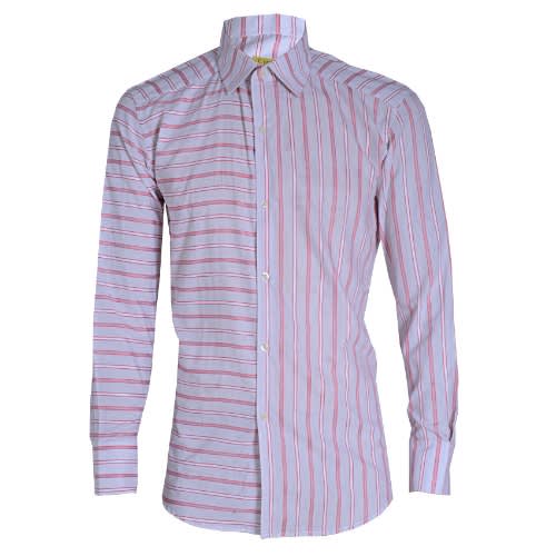 Men's Dual Grain Cut Stripe Shirt -Grey