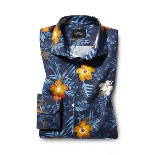 Slim Fit Navy Tropical Print Shirt