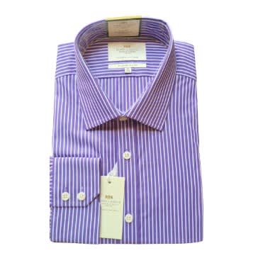 Men's Formal Purple & White Bengal Stripe Slim Fit Shirt - Single Cuff