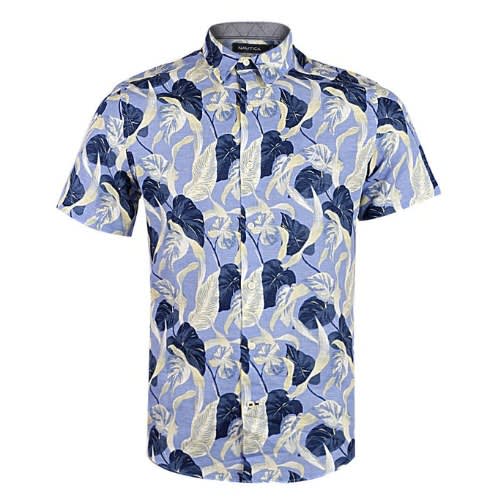 Short Sleeve Linen-cotton Fit Palm Shirt