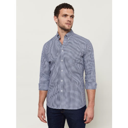 Slim Fit Navy Micro Check Shirt