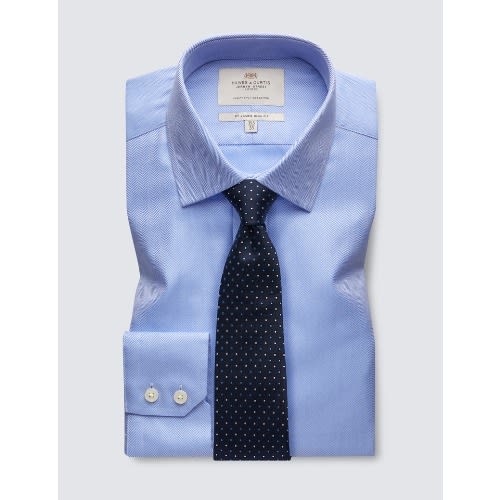 Men's Formal Blue Herringbone Slim Fit Shirt - Single Cuff - Easy Iron