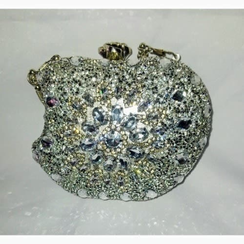 Silver Bridal Apple Design Stoned Purse