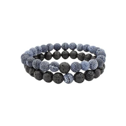 2 In 1 Crystal Matts Stone Beads Bracelet Black - Blue Gray