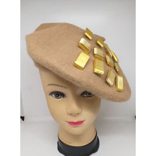 French-style Embellished Beret - Nude Multi-button Pearl