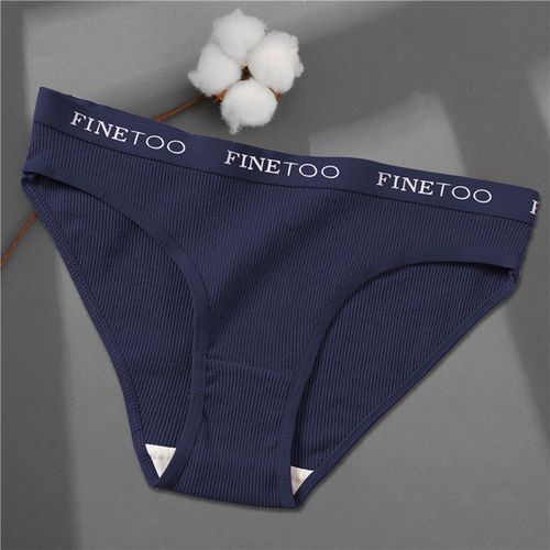 Cotton Panties Women Solid Color Underpants M_XL Soft Briefs Girls Striped Underwear Comfortable Panties Female Lingerie(#Style 3 Deep Blue)