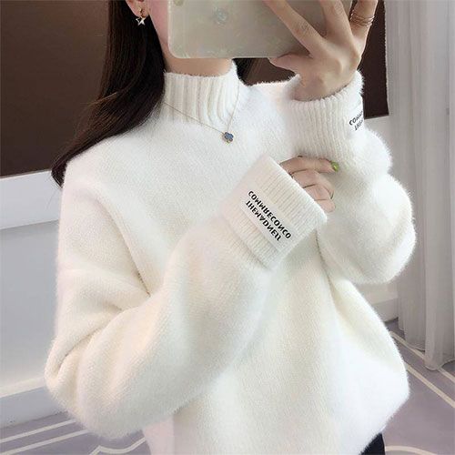 Knitted Warm Sweater Female For Autumn Winter 2019 Ladies Long Sleeve Women Turtleneck Tricot Pullover Blue Jumper(#White)