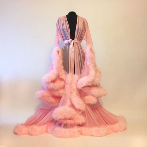 Sexy Lingerie Women Sleepwear Lace Long Maxi Robe Night Dress Gown Mesh Fur Sleep Wear Nightgrown Bath Robes（#A）