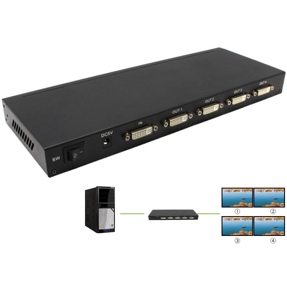 4 Port DVI Splitter Distributor DVI 1X4 Splitter DVI 1 Input 4 Output Up To