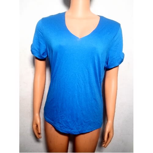 Blue Cut-off  V Neck T-shirt