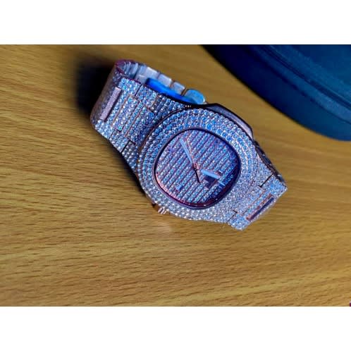 Men's Iced Stone Rose Gold Wrist Watch