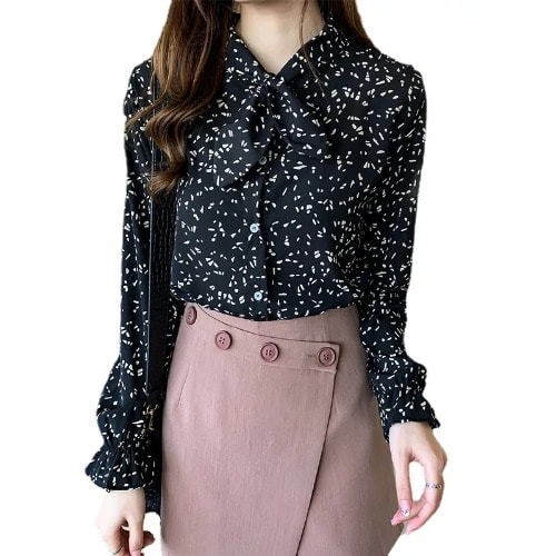 Monochrome Tie-neck Blouse - Black