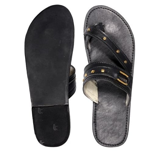 Women's Leather Palm Slippers - Black