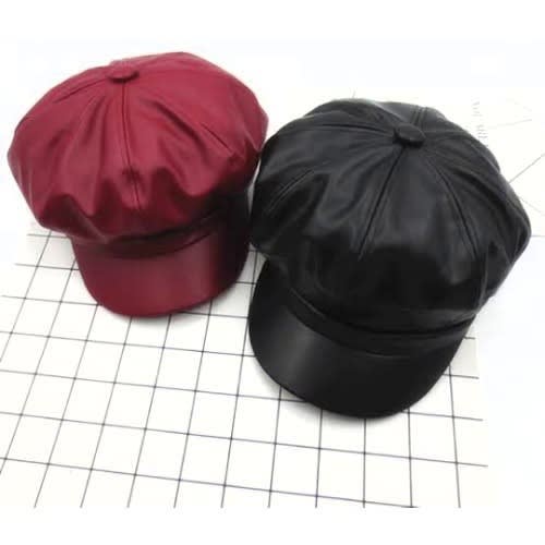 Leather Beret Face Caps - Wine And Black - Set Of 2