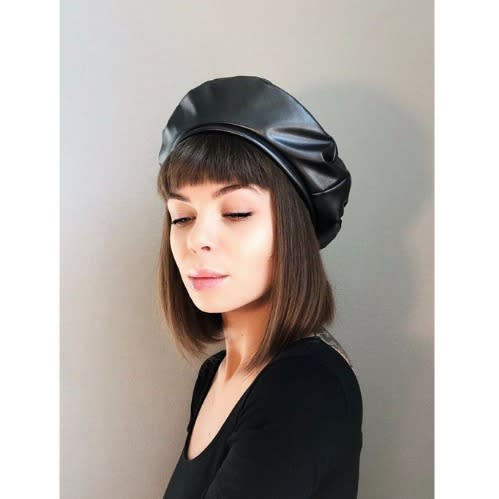 Leather Beret For Ladies - Black