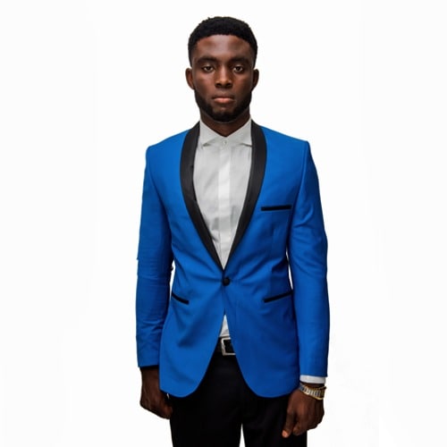 Refined Blue Tuxedo Wool Jacket With Black Satin - MBZ-2594