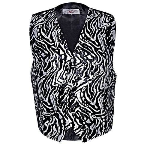 Patterned Single Breasted Men's Waistcoat - Silver & Black - MWC-1329