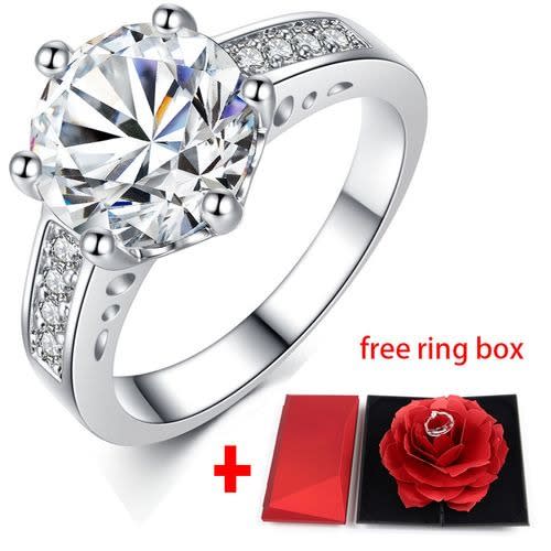 Diamond Ladies Engagement Ring + Ring Box -Silver