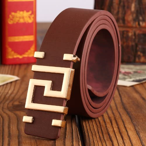 Men's Brown Metal Button Buckle Belt