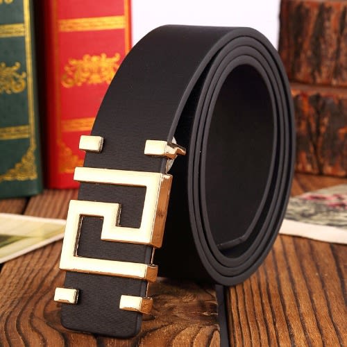 Men's Black Metal Button Buckle Belt