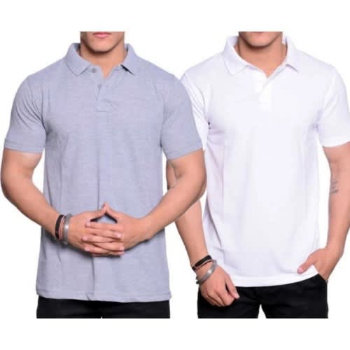 Set Of 2 Short Sleeves Polo Shirts  - Grey And White