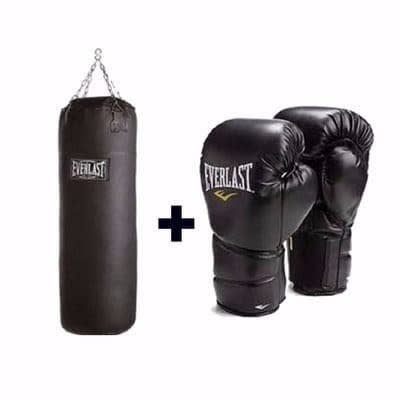 Everlast Punch Bag & Boxing Gloves - Black