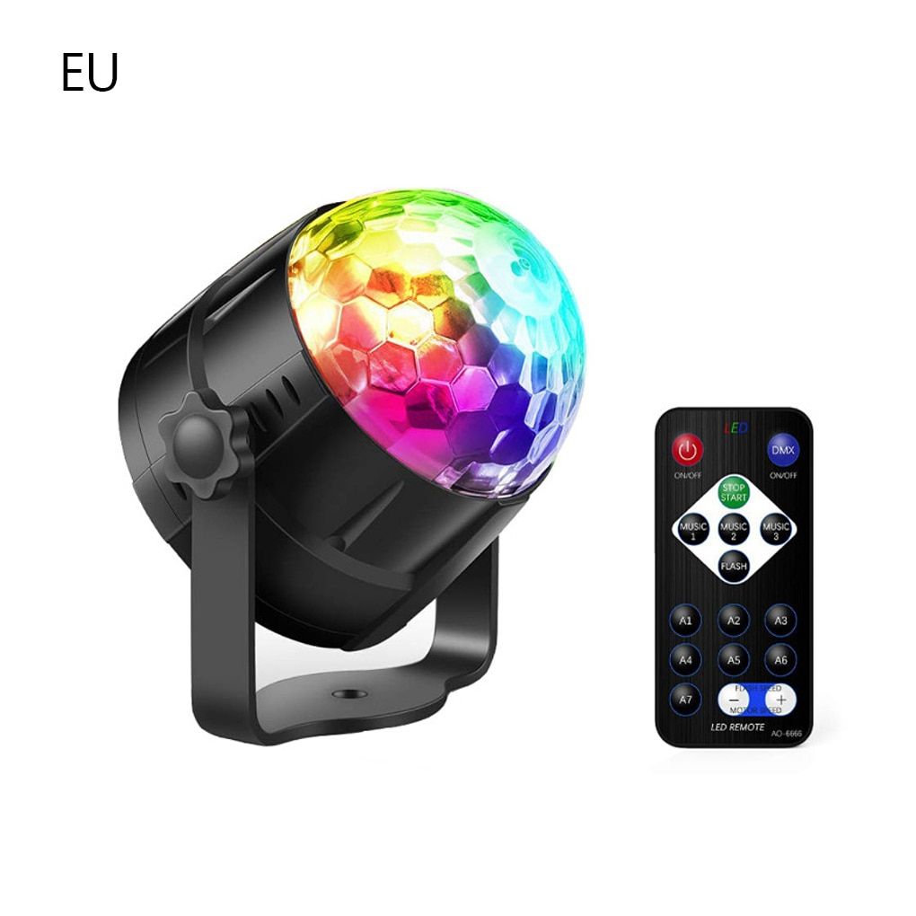 Sound Activated Rotating Disco Ball DJ Party Lights 3W 3 LED RGB Stage Light For