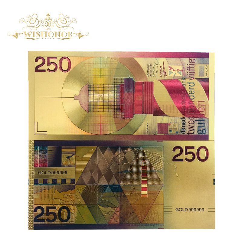 1pcs Lot Color Netherlands 250 Dutch Guilder Gold Banknote