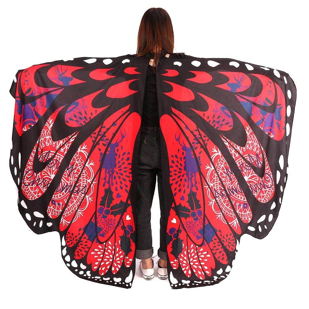 Fashion Butterfly Wing Beach Towel Cape Scarf For Women Christmas Cloak Red