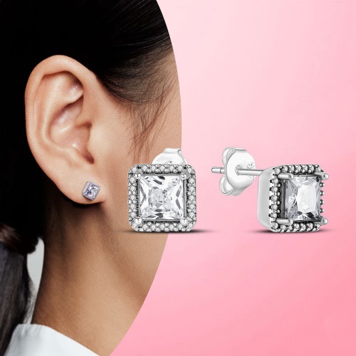Cubic Zirconia Iced Out Cystal Stud Earrings - Silver