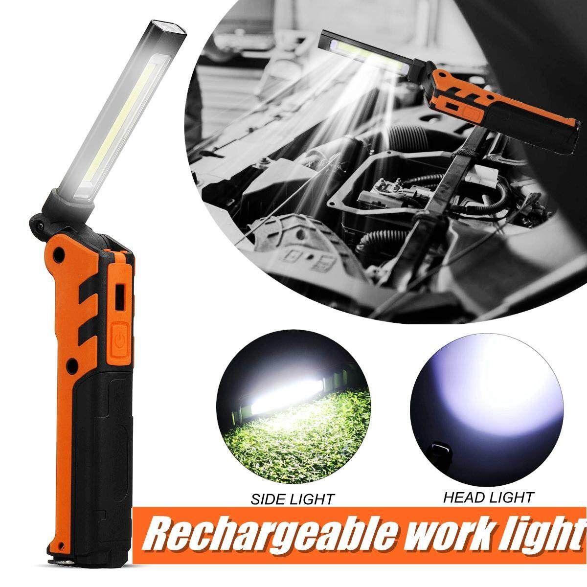 90000LM LED COB USB Rechargeable Flashlight Foldable Car Flashlight Work Light 18650 Orange 107 No Battery