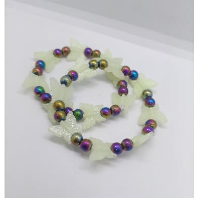 Elastic Glow In The Dark Butterfly Bead Bracelet- Rainbow - 2pcs