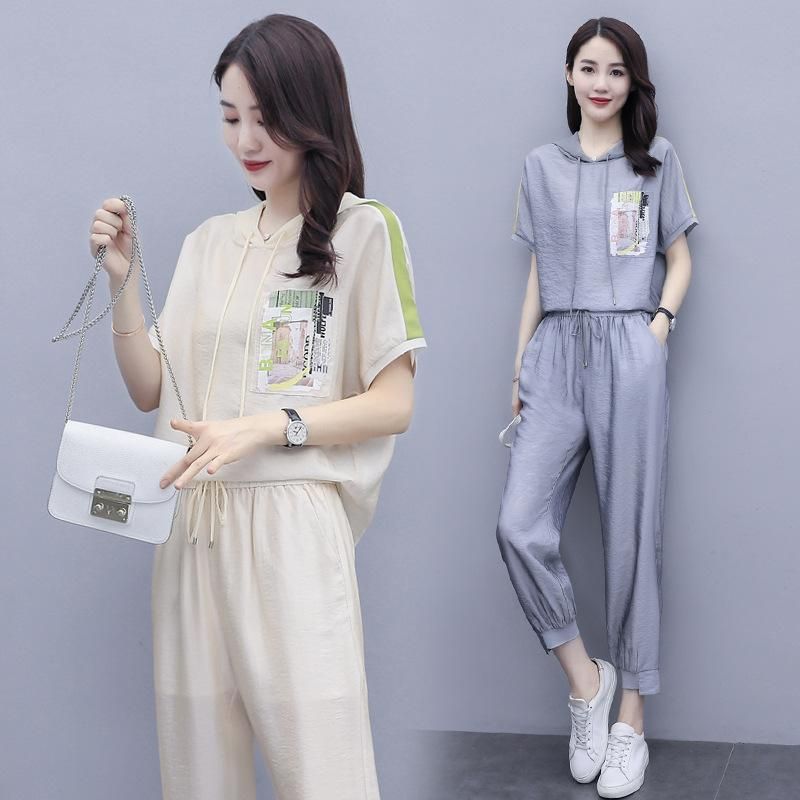 Women's Sports Suit 2023 Summer New Fashion Hooded Sweater Comfortable High Waist Skinny Pants Western Style Two-Piece Suit