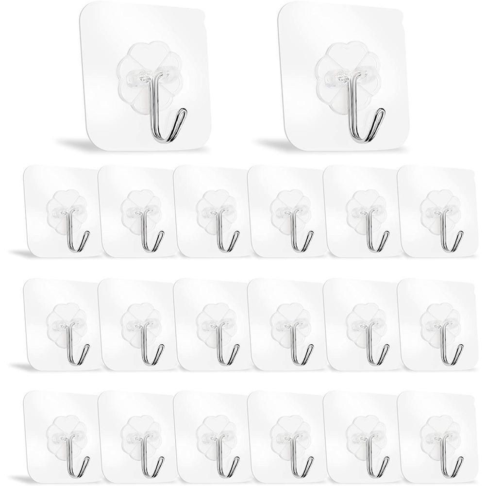 100Pcs Wall Hook,Storage Rack Kitchen Without Nails Transparent Strong Sticky Heavy Adhesive Stainless Steel Wall Hooks