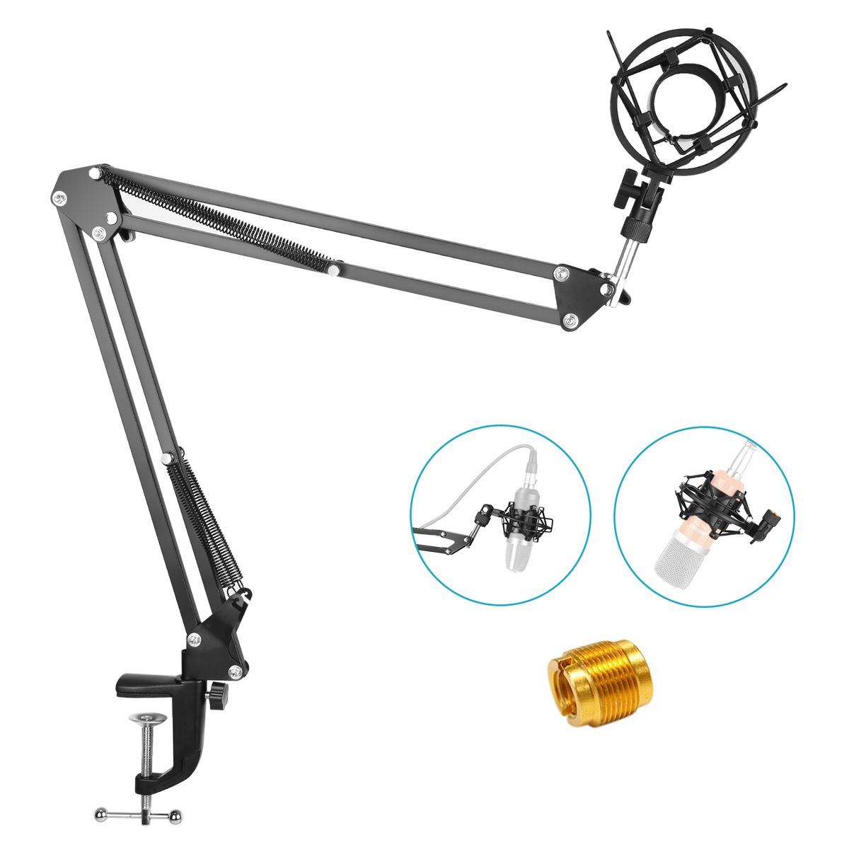 Adjustable Microphone Suspension Boom Scissor Arm Stand With Universal Microphone Shock Mount Holder For Radio Broadcasting Studio,Stages,and TV Stations, Black(Mic And Pop Filter NOT Included)