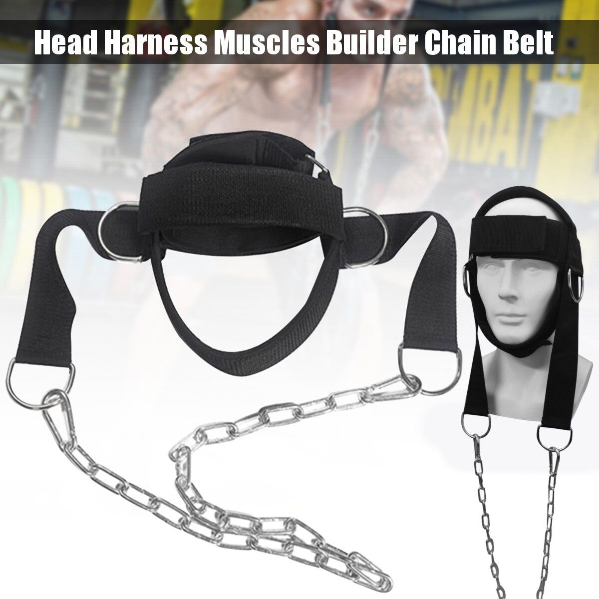 Resilient Trainer Weight Lifting Strength Neck Muscles Builder Adjustable Chain Belt Head Harness Gym Fitness