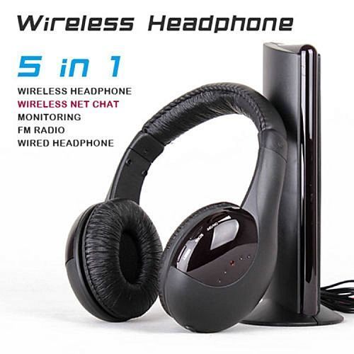 New 5 In 1 Headphone HiFi Headset Wireless Earphone Headphone With FM Radio For MP3 PC Stereo TV CD Cordless