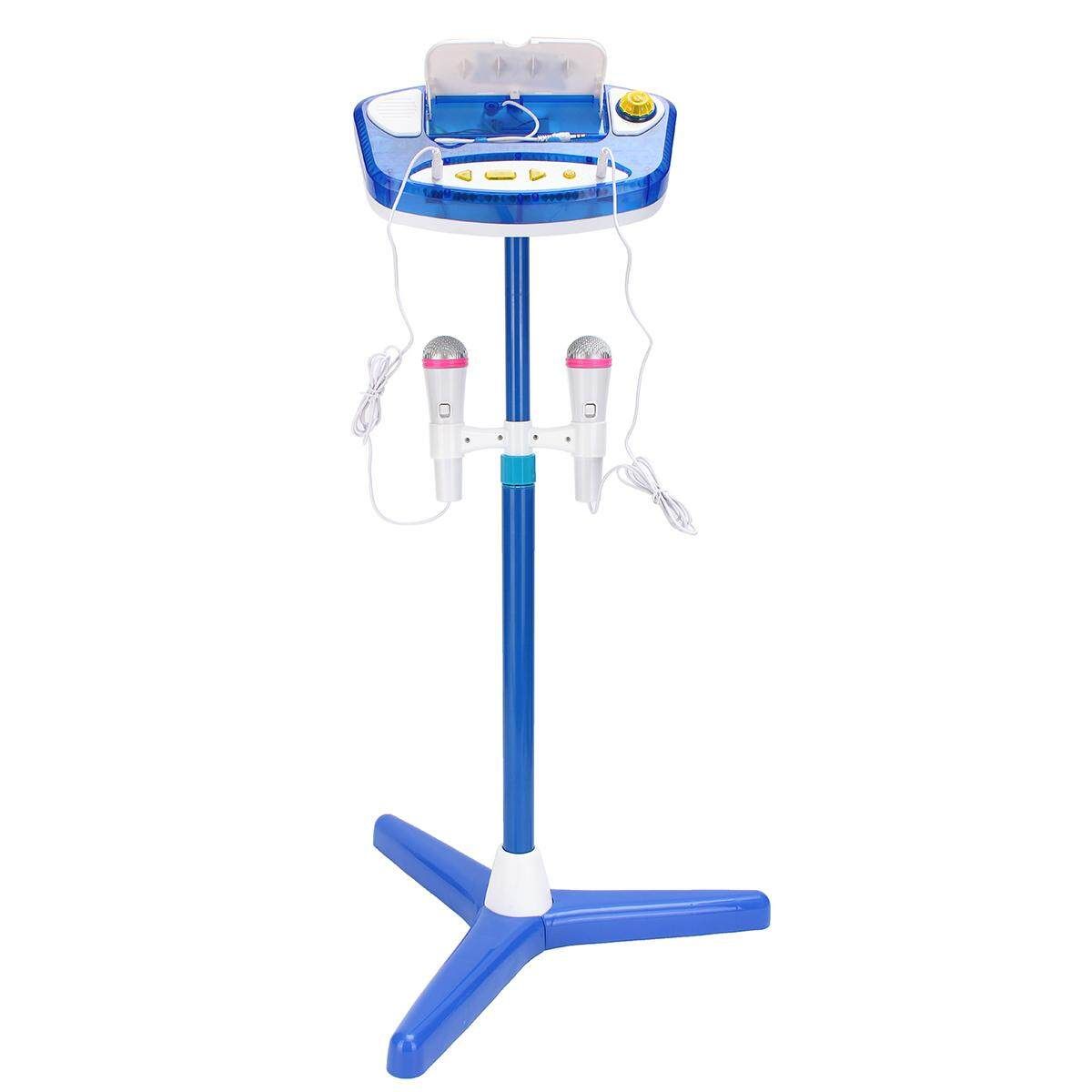New Kids Music Play Toys Set Adjustable Stand With 2 Microphones Karaoke Machine Blue (blue)