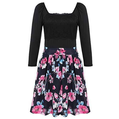Sweet Elegant Women 3/4 Sleeve Spring Autumn Bottoming Dress-Black