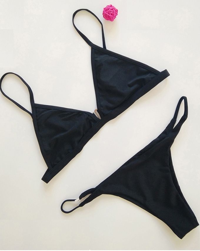 New Sexy Solid Color Bikini Women Swimsuit Micro Bikini 6-12 Low Waist Swimwear Girl Bathing Suit Adjustable Straps Bikini Set-Black