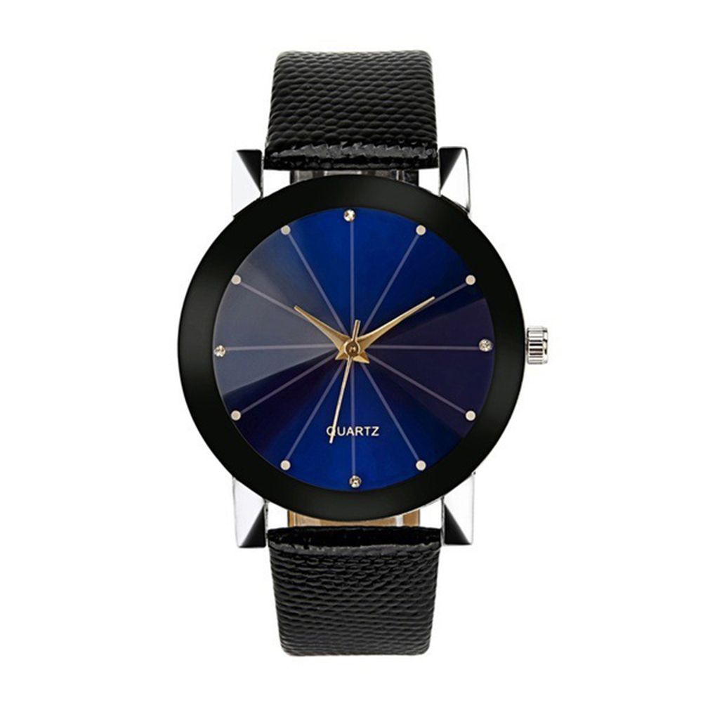Minimalism Men Women Round Dial Rhinestone Quartz Faux-Blue