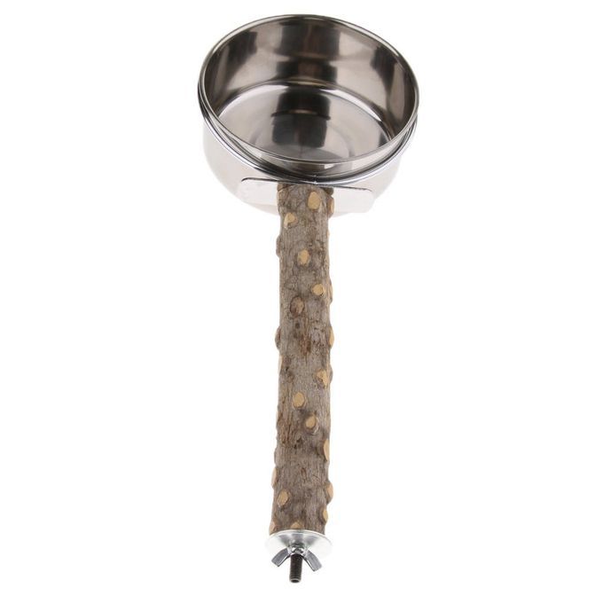 Parrot Scratching Stick Jumping Standing Perch W/ Stainless Steel Bowl